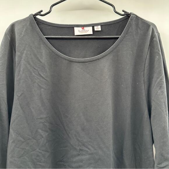 Quacker Factory Black Pink Shark Bite Zippered Hem Long Sleeve Top Size XL - Picture 2 of 8